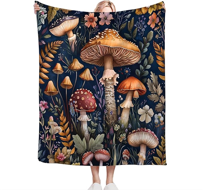 Mushroom Throw Blanket - Soft, Warm & Cozy Fleece for Couch, Sofa, Bed - 50"x40"