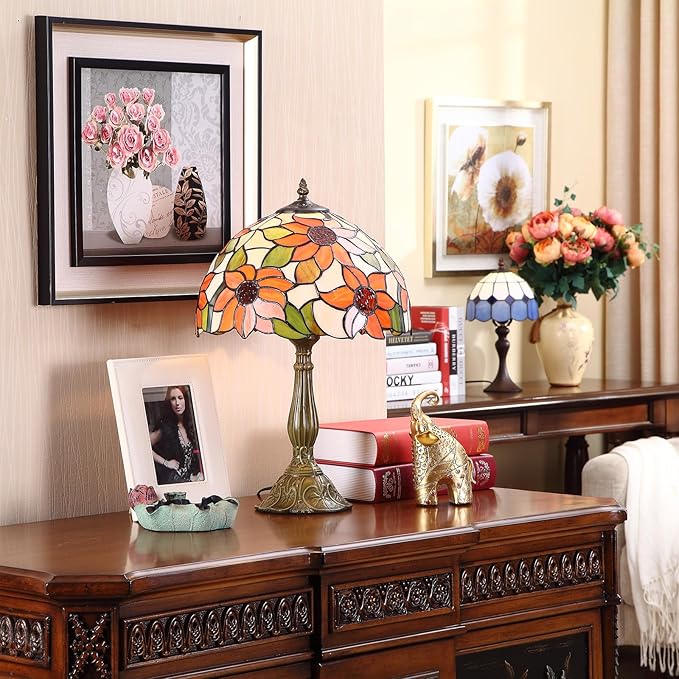 Tiffany Table Lamps for Bedroom Nightstand Bedside Lamps 12X12X19 Inch Sunflower Stained Glass Table Lamp for Living Room 12X12X19 Inch Home Office Desk Lamp