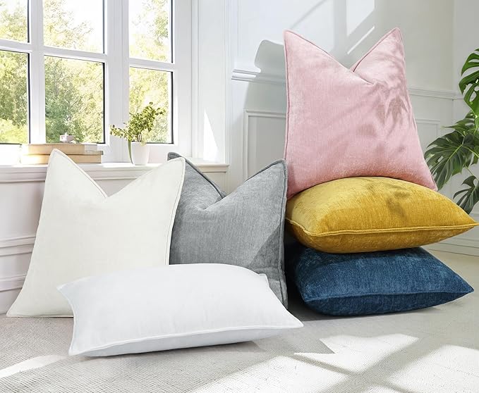 decorUhome Couch Throw Pillow Covers 18x18 Set of 2, Decorative Soft Euro Neutral Chenille Pillow Covers with Elegant Design for Sofa Bed Living Room Home Decor, Blush Pink