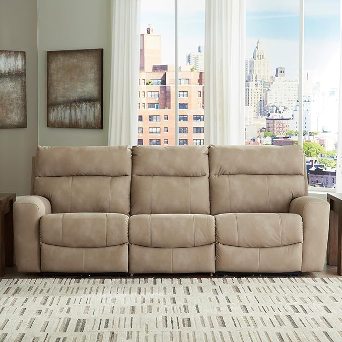 Signature Design by Ashley Next-Gen DuraPella Contemporary Faux Leather Modular Wall Hugger 3-Piece Power Reclining Sectional Sofa with Adjustable Headrest and USB Ports, Light Brown
