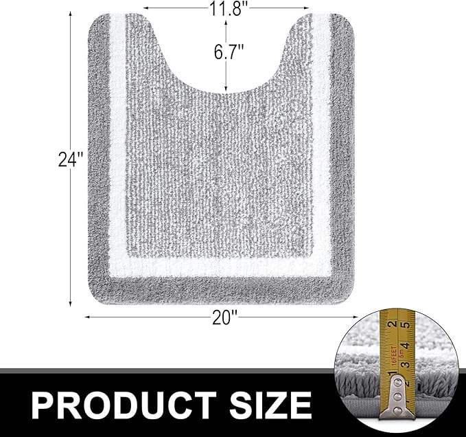 OLANLY Toilet Rugs U-Shaped 24x20, Extra Soft and Absorbent Microfiber Bathroom Rugs, Non-Slip, Machine Wash Dry, Plush Shaggy Contour Bath Mats for Toilet Base (Grey and White)