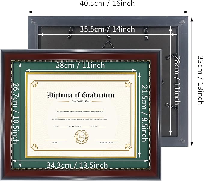 GraduatePro 8.5x11 Diploma Frame with Forest Over Gold Mat or Display 11x14 Document Without Mat, CPA License Frame, UV Protection Acrylic, Mahogany with Gold Beads