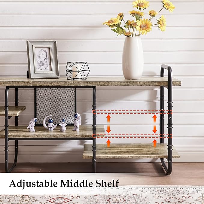 VECELO TV Stands for 65 Inch,Entertainment Center/Media Console Table with Adjustable Storage Shelves for Living Room/Bedroom,Grey