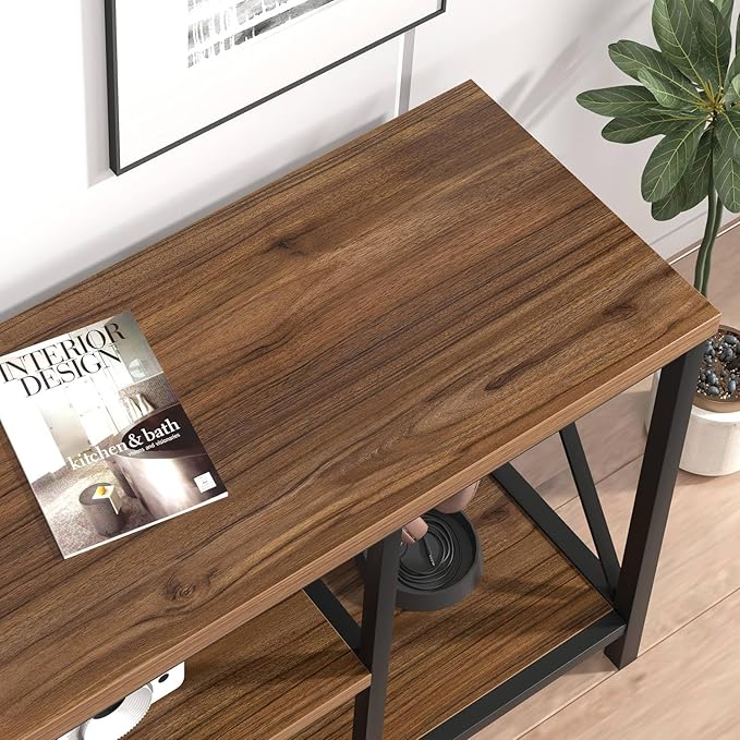 FOLUBAN Modern Entertainment Center for TVs up to 65 Inch, Rustic Wood Television Stands, Industrial TV Console and TV Cabinet for Living Room, Farmhouse TV Table for Bedroom, 55 Inch Walnut