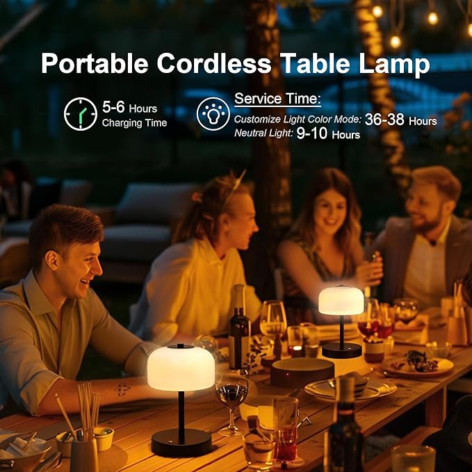 Oneach 9" Cordless Table Lamp, Portable Rechargeable Battery Powered Lamp, 3 Color Temperatures and 7 RGB Colors, Small Touch Mushroom Lamps for Bedroom Restaurant Cafe Bar Patio