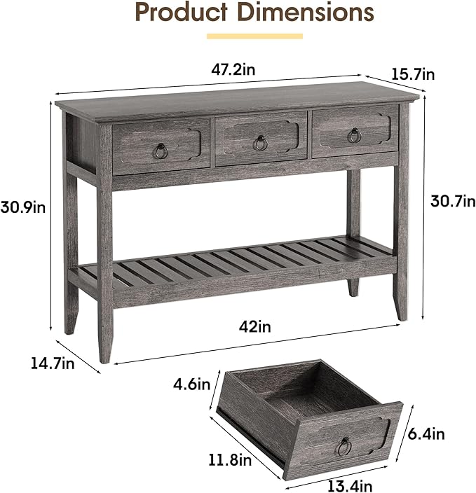 Maupvit Rustic Entryway Table with Large Storage Space, Farmhouse Feel Console Table for Entryway, Sturdy & Reliable Structure Sofa Table, Easy to Assemble