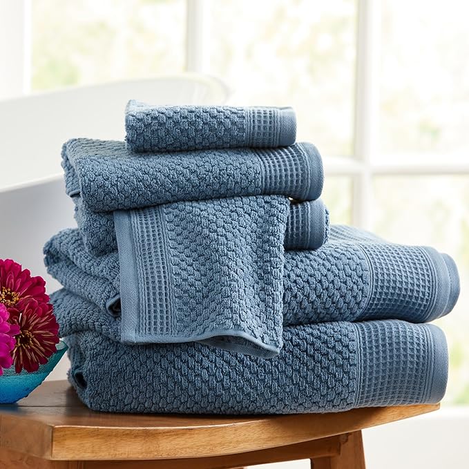 Market & Place 100% Cotton Waffle Textured Bath Towels Set of 4 | Super Soft Quick Dry Bath Towels | Decorative Towels for Bathroom | Belle Collection (Ocean)