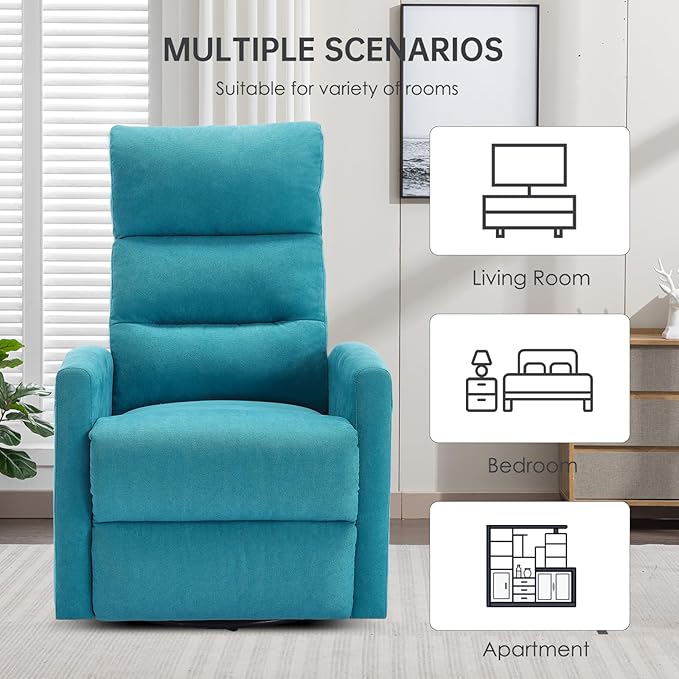 360° Swivel Recliner Chairs for Small Spaces, A Recliner with Side Pockets, Small Rocker Recliner for Living Room, Bedroom, Sky Blue Recliner Chair for Adults