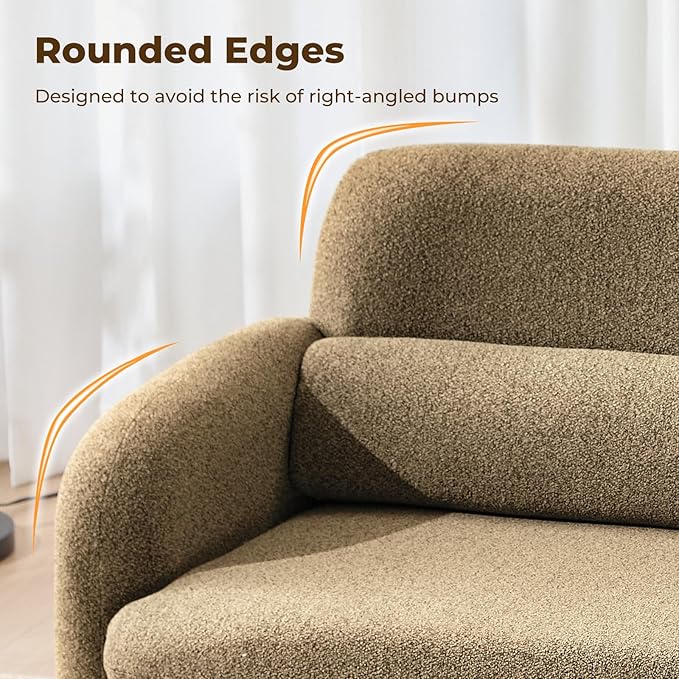 Furnimart Modern Loveseat Sofa, 54" 2-Seater Boucle Sofa, Comfy Upholstered Minimalist Couch, Small Couches for Small Spaces, Apartment, Office, Living Room, Bedroom, Dorm, Chenille Brown