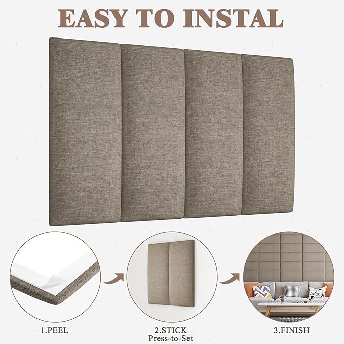 Upholstered Headboard for Full Twin Size Bed, Wall Mounted & Peel and Stick Headboard, Soundproof DIY Wall Panels, Fabric Tufted Head board in Modern Design for Bedroom (6 Panels, Each 23.62"x9.84"）