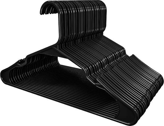 Utopia Home Plastic Hangers 50 Pack - Perfect Space Saving Clothes Hanger - Durable and Strong - Perfect Closet Organizers with Shoulder Grooves (Black)