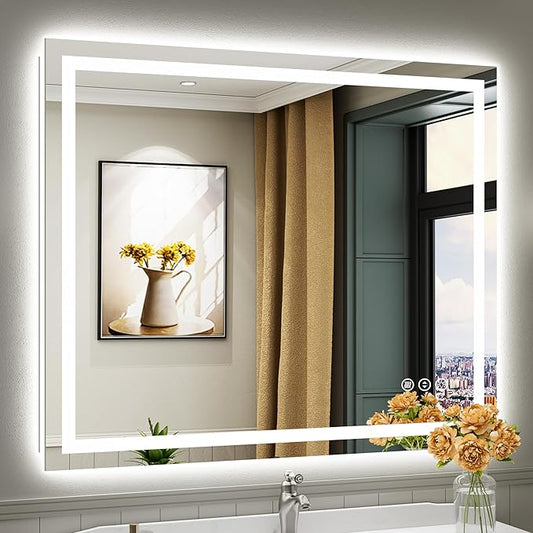 48"x30" LED Bathroom Mirror with Lights, Backlit & Front Lit, Anti-Fog Lighted Bathroom Vanity Mirror for Wall, Memory Function, Dimmable, HD Tempered Glass, Shatter-Proof
