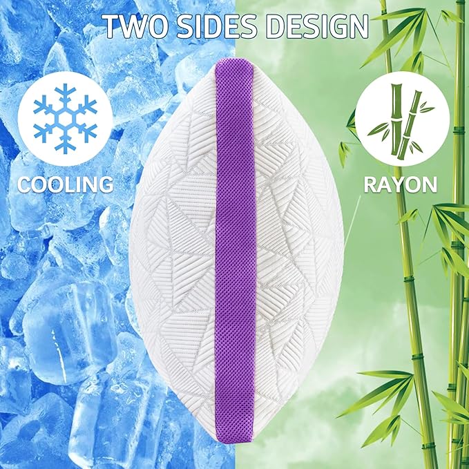 BETU Cooling Pillow King Size, Shredded Memory Foam Pillows for Hot Sleepers, Adjustable Firm Bed Pillows, Hotel Collection Side Sleeper Pillow for Back Pain, Neck, Purple, 20”x36”