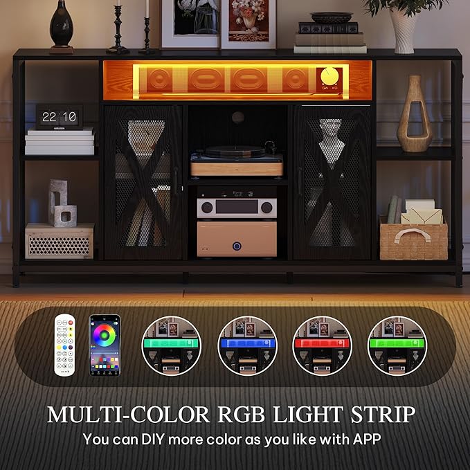 YITAHOME 33.5'' Tall TV Stands for Living Room, TV Entertainment Center with LED Light, TV Stand for TVs up to 70 Inch, Tall TV Console Cabinet with Power Outlets, Black