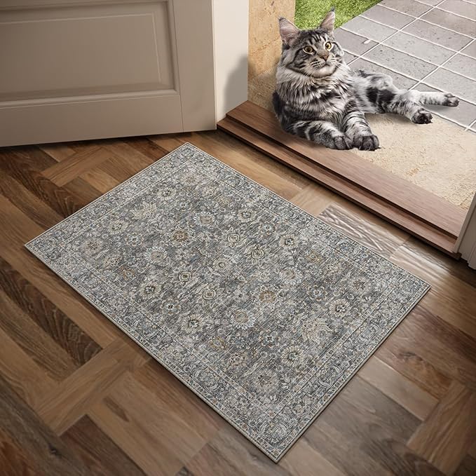 Washable 2'x3' Non Slip Rug Vintage Soft Low Pile Lightweight Boho Area Rugs for High-Traffic Areas (Entryway, Kitchen, Hallway), Farmhouse Decor