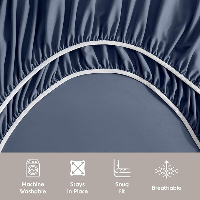 Nestl Twin Sheet Set - 1800 Ultra-Soft Microfiber Twin Bed Sheets - Double Brushed - Deep Pockets - Easy Fit - Extra Soft - 3 Piece Set - Bedding Sheets & Pillowcases (Twin, Navy Blue)