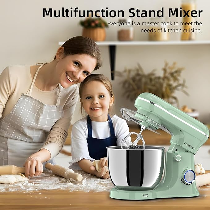 Electric Stand Mixer,10 Speeds Tilt-Head Food Mixer, 3-IN-1 Kitchen Mixer for Daily Cooks with 6 QT Bowl,Dough Hook, Beater, Whisk (Agave Green)