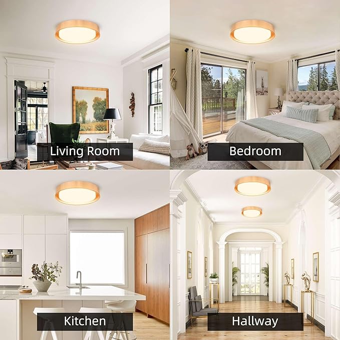 Hlite 13 inch Ceiling Light Fixture,Gold LED Flush Mount Ceiling Light, 3000K/Warm White/24W,Dimmable 1920LM Indoor Room Decorative Modern Ceiling Lights for Bedroom Kitchen(2 Pack)