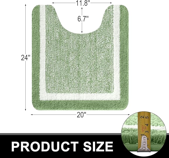 OLANLY Toilet Rugs U-Shaped 24x20, Extra Soft and Absorbent Microfiber Bathroom Rugs, Non-Slip, Machine Wash Dry, Plush Shaggy Contour Bath Mats for Toilet Base (Sage Green and White)