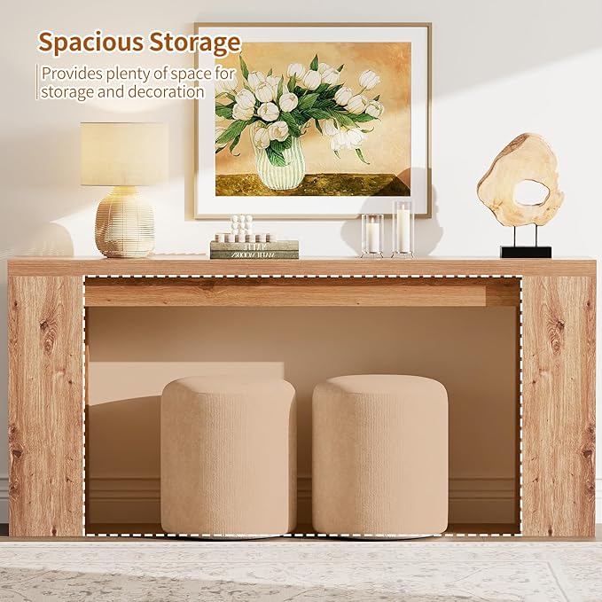 70.9 Inch Extra Long Console Table, Farmhouse Entryway Table with Thickened Base, Wood Sofa Table Behind Couch Table, Narrow Entryway Accent Table for Living Room, Hallway, Entrance, Foyer, Brown
