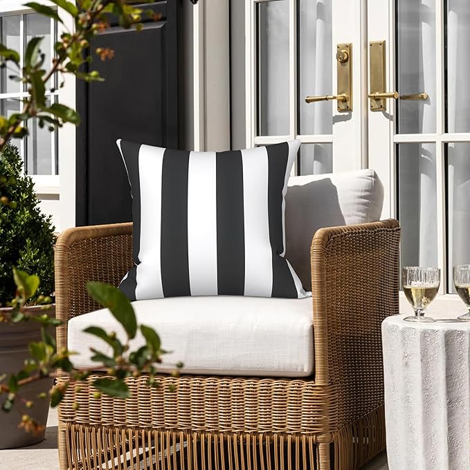 LVTXIII Indoor Outdoor Pillow Covers, Covers ONLY Patio Accent Square Toss Pillow Cushion Case 18" x 18" Pack of 2 for Sofa Couch Patio Furniture Decoration – Cabana Black