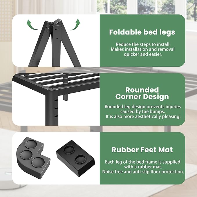 NKZ 12 Inch Queen Bed Frame, Sturdy Metal Platform with Round Corner Legs, 3,500 lbs Heavy Duty Steel Slat Support, Easy Assembly, Noise Free, No Box Spring Needed