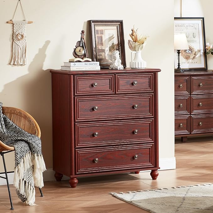 Farmhouse Dressers & Night Stand Set of 3, Wood 54" Wide Dresser & 35.5"Tall Chest of Drawers, 18" Roman Column Nightstand, Bedroom Furniture 6 Drawer Dresser Set for Bedroom Home Living Room Hallway