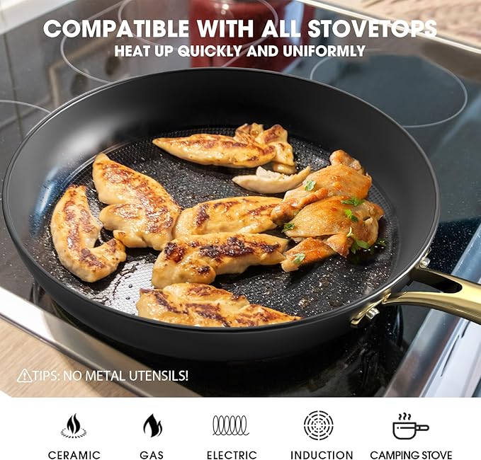 imarku Non Stick Frying Pans, 10 Inch Frying Pan with Lid, Professional Cast Iron Skillets Nonstick Frying Pan, Frying Pans Nonstick with Lid and Stay Cool Handle, Gift for Women and Men