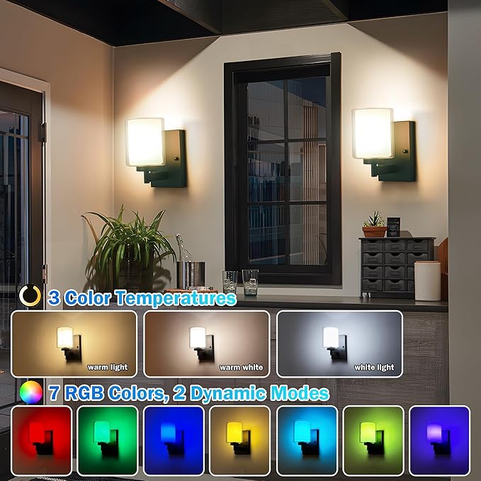 Battery Operated Wall Sconce Set Of 2, 10000mAh Wireless Rechargeable Wall Sconce With Remote Control, RGB Dimmable Bathroom Light Fixtures With Double Clear Glass Shade For Mirror Bedroom Living Room