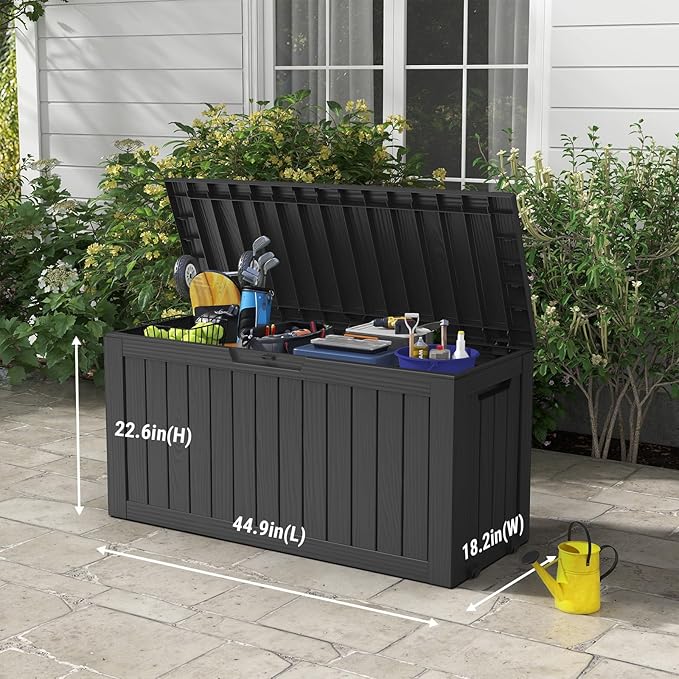 Mars Villa 72 Gallon Deck Box, Outdoor Storage Box Waterproof, Outside Resin Storage Bin for Patio Furniture Cushions, Pool Supplies, Garden Tools, UV-Resistant and Weatherproof, with 4 Wheels, Black