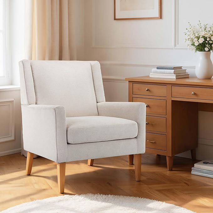 Accent Chairs for Living Room, Mid-Century Wooden Fabric Living Room Chairs, Arm Chair, Side Chairs for Living Room, Bedroom, Reading Nook