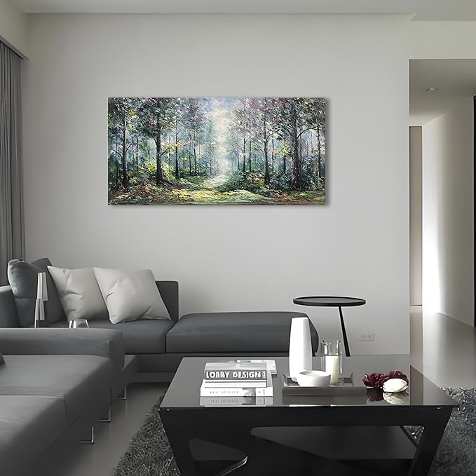 Art Hand Painted Green Forest Landscape Oil Painting Modern Abstract Art Home Wall Deco Art 24x48 inches