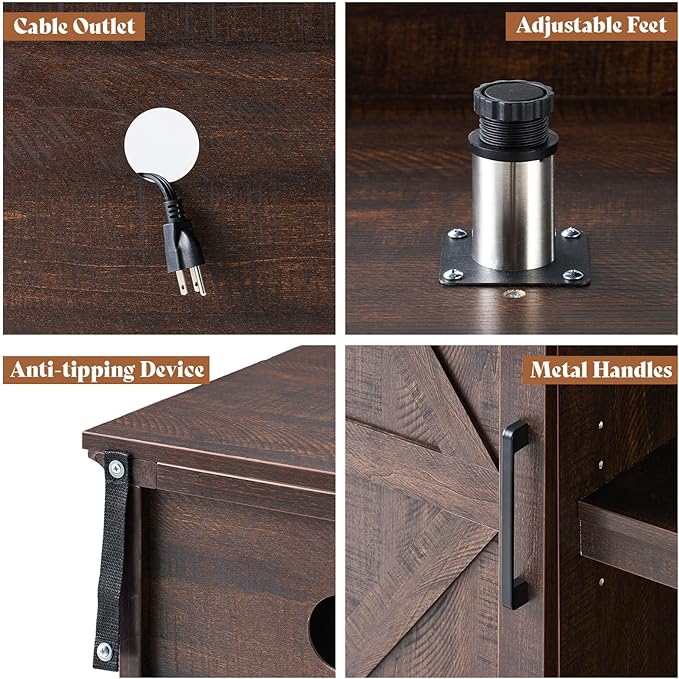 AMERLIFE 66" W Farmhouse TV Stand, Wood 40" H Tall Entertainment Center with Sliding Barn Door & Large Storage Shelves, Rustic Media Console for TVs up to 75", Reclaimed Barnwood