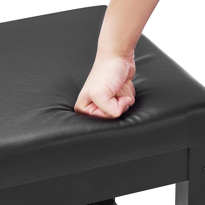 BEWISHOME Vanity Stool, Bedroom Vanity Chair with Upholstered Seat, Desk & Piano Stool Soft Cushioned Seat, Square 18” Height Makeup Bench, Vanity Bench Capacity 300lb Black FSD06H