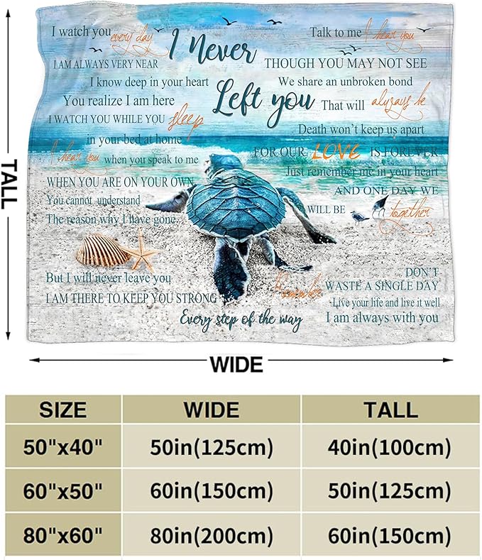 Sea Turtle Ocean Throw Blanket - Memorial Gift for Loss of Loved One - Soft, Warm, Cozy Fleece Blanket for Couch, Sofa, Bed - 80"x60"