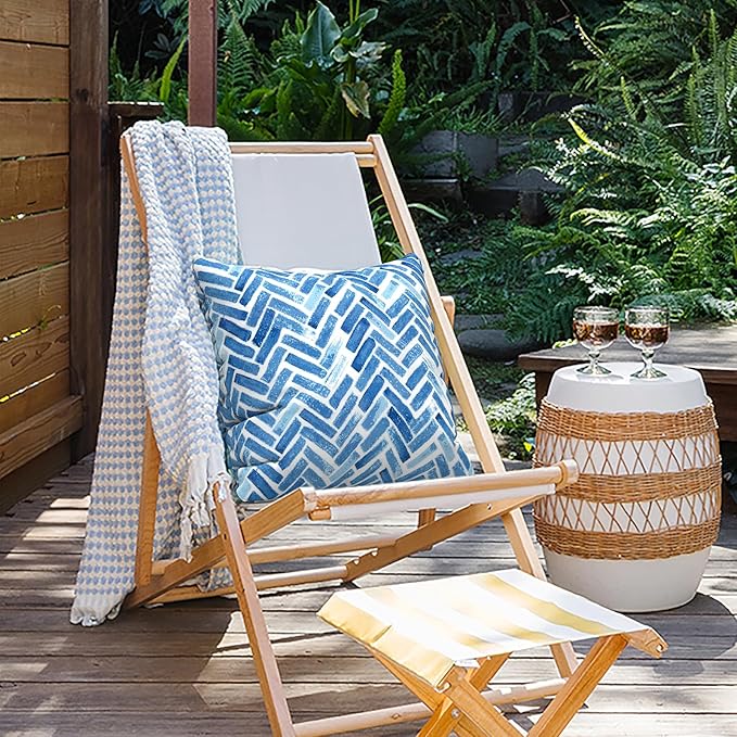 Outdoor Throw Pillow Covers 18”x18”, Decorative Pillow Covers for Patio Furniture, Modern Cushion Cases for Garden Couch Home Sofa Bed Office Chair, Pack of 2, Blue Bricks