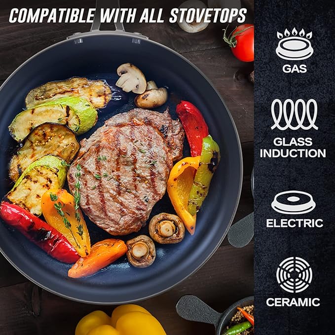 8 Inch Frying Pan Tri-Ply Stainless Steel & Nonstick, 8" Omelet Pan PFAS-Free, Skillet with Stainless Steel Cool Handle, 8 Non Stick Fry Pan, Oven Safe, Dark Blue