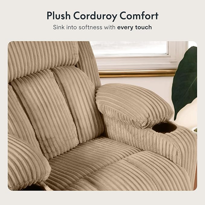 FLEXISPOT XL31 Power Lift Recliner Chair for Elderly, Electric Lift Chair with Massage & Heat, Corduroy Reclining Sofa w/Cup Holders, Side Pockets for Living Room Bedroom(Medium Size,Khaki)