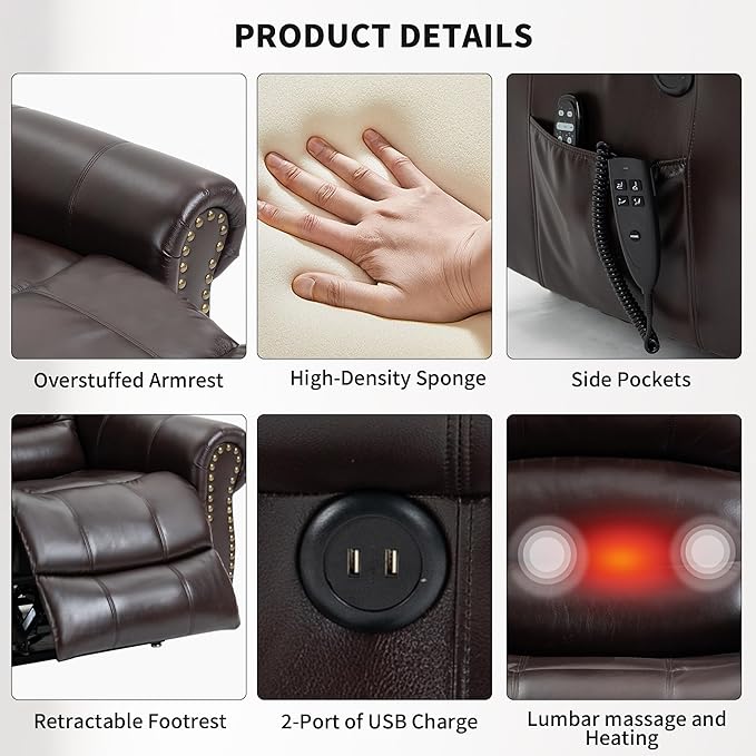 Recliner Chairs for Adults, Oversized Bedroom Chair with Massage, Sofa Chair Home Theater Seating with Lumbar Support, Comfortable Lift Chair for Elderly, Glider Nursery Chair for Living Room