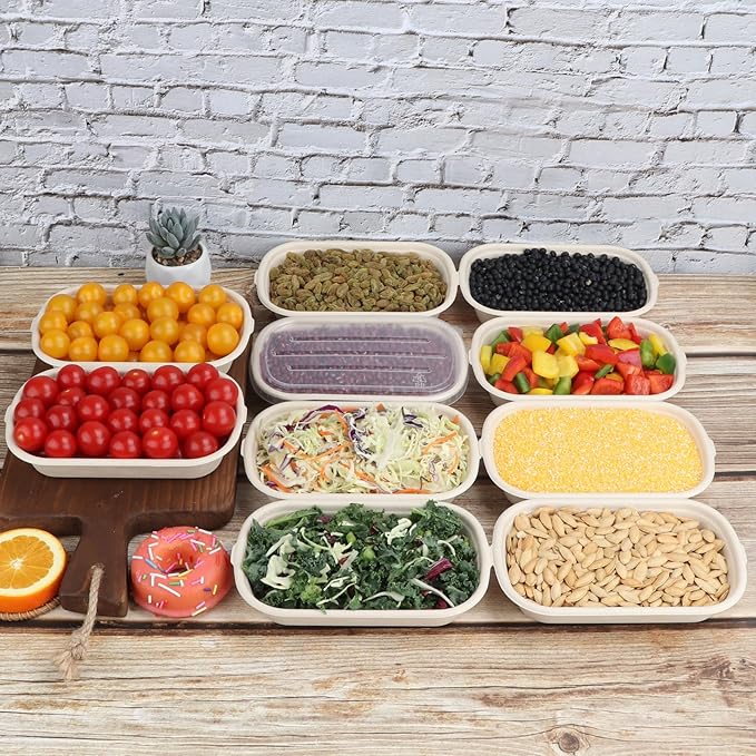 17 oz Disposable salad bowls with lids, Sugarcane Fiber Paper Bowls take away Bagasse food containers meal prep deli container 50 Pack