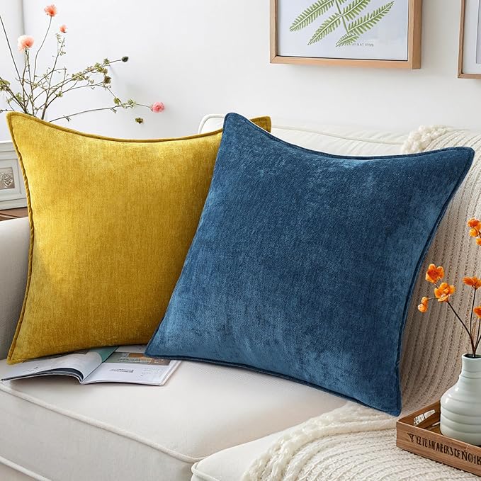 decorUhome Couch Throw Pillow Covers 12x20 Set of 2, Decorative Soft Euro Neutral Chenille Lumbar Pillow Covers with Elegant Design for Sofa Bed Living Room Home Decor, Poseidon