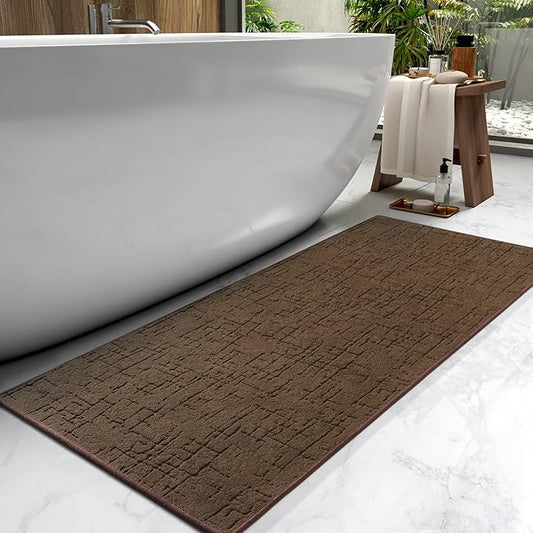 AMOAMI-Bath Mat-Absorbent Quick Dry Bathroom Floor Mats-Washable Rubber Backing Bath Mats for Bathroom Rugs Fit Under Door-Bath Rug for in Front of Sink Bathtub Shower Room, Chocolate 24''x70''