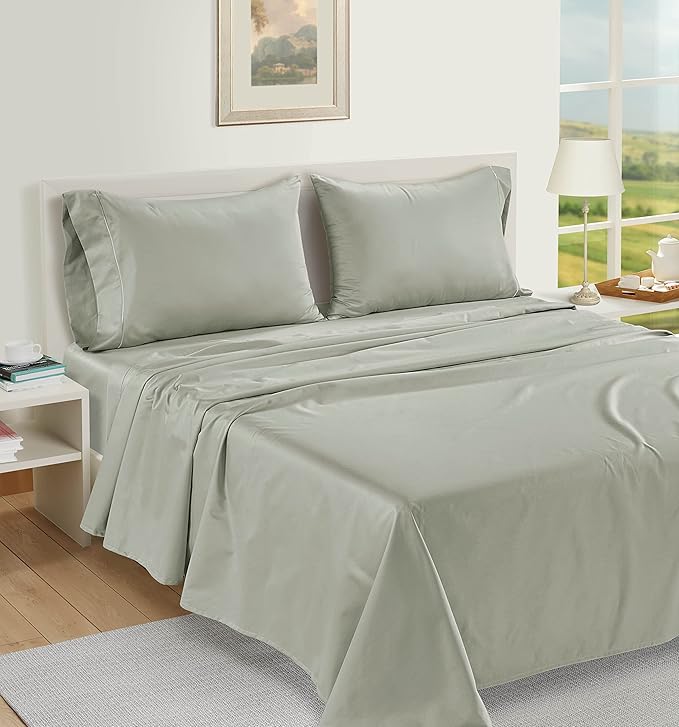 LANE LINEN Pillows Standard Size Set of 2 Soft 100% Egyptian Cotton Sateen 1000 Thread Count Cool & Smooth Pillowcases Queen - Mineral