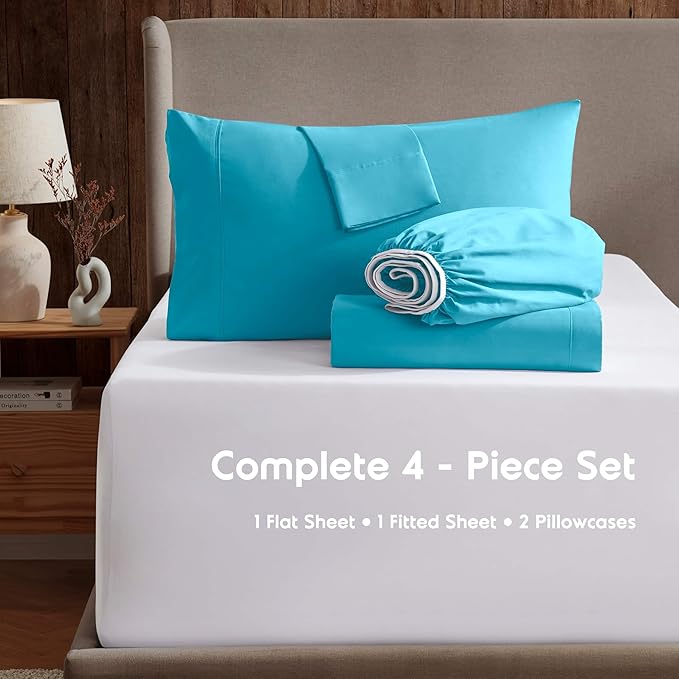 Nestl Split King Sheet Set - 1800 Ultra-Soft Microfiber Bed Sheets - Double Brushed - Deep Pockets - Easy Fit - 5 Piece Set - Bed Sheets & Pillowcases (Split King Size, Bright Blue)