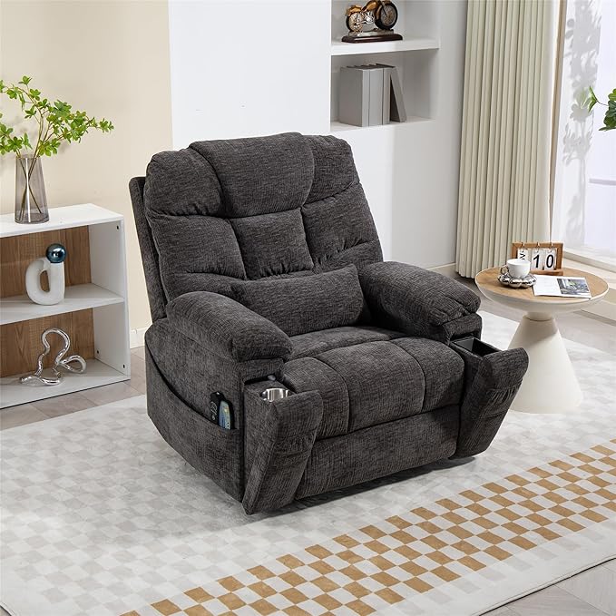 Oversized Lay Flat Power Lift Recliner Chair with Heat and Massage for Elderly, Infinite Position Heavy Duty Dual Motor Lift Chair 400 lbs with Cup Holder & Wireless Phone Charger