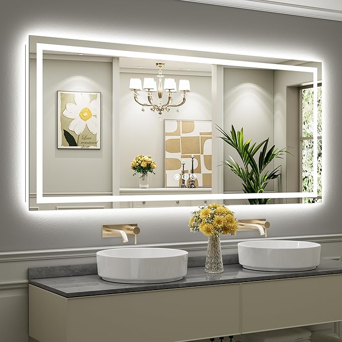 77"x36" LED Bathroom Mirror with Lights, Backlit & Front Lit, Lighted Wall Mirrors for Bathroom Vanity, Touch Screen Dimmable, Anti-Fog, Memory Function, HD Tempered Glass, Shatter-Proof, ETL Listed