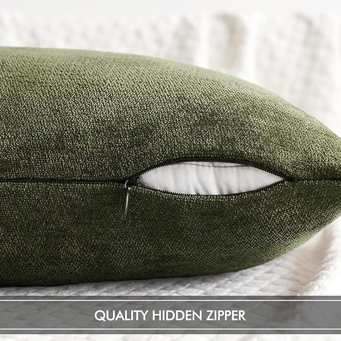MIULEE Pack of 2 Olive Green Decorative Pillow Covers 20x20 Inch Soft Chenille Couch Throw Pillows Farmhouse Cushion Covers for Home Decor Sofa Bedroom Living Room
