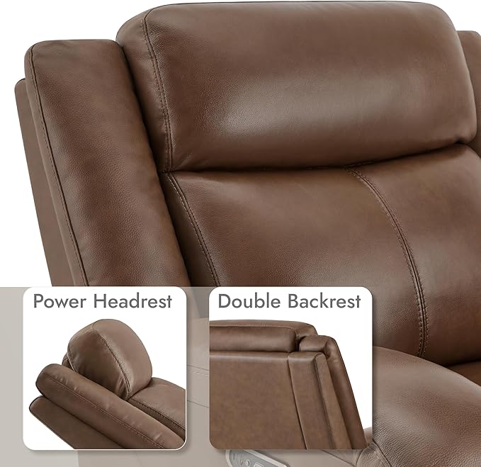 Watson & Whitely Genuine Leather Power Recliner Chairs for Adults, Wall Hugger RV Recliner with Power Headrest & Charging Ports, Electric Recliner Sofa Chair for Living Room, Cafe