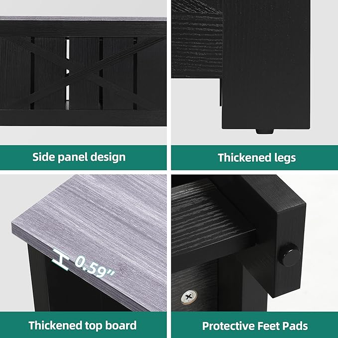 YITAHOME Farmhouse Coffee Table with Storage Rustic Wood Cocktail Table, Square Coffee Tables for Living Meeting Room with Half Open Storage Compartment, Grey and Black