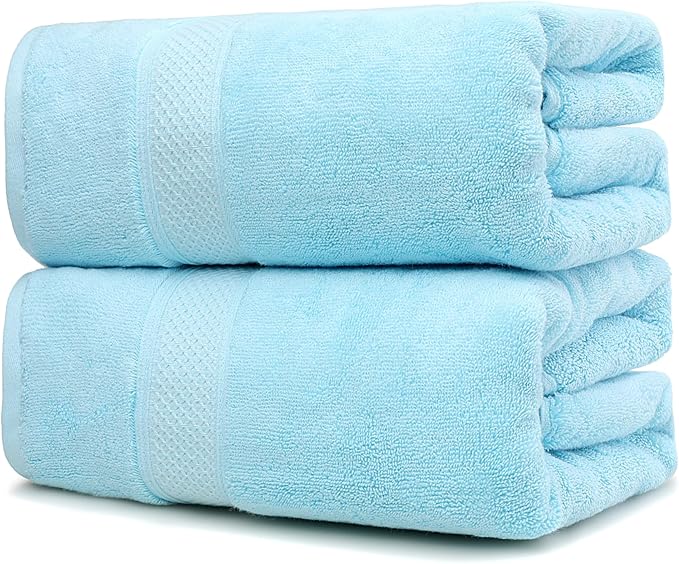 Super Absorbent Quick Drying | Hotel Grade Extra Large Bath Towels, 2-Piece Set, Bathroom Luxury Soft Towels-650GSM Cotton Luxury Beach Bath Towel 80x160cm (31.5x63 inches)(Sky Blue)